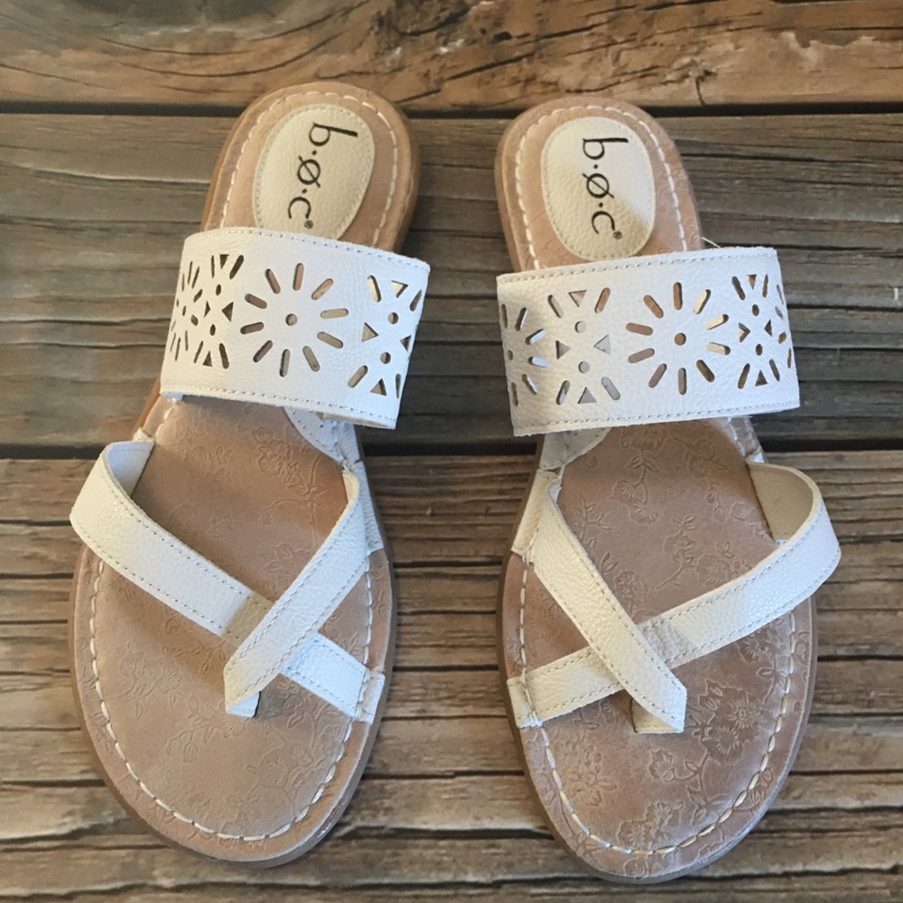 BOC White Leather Thong Sandals